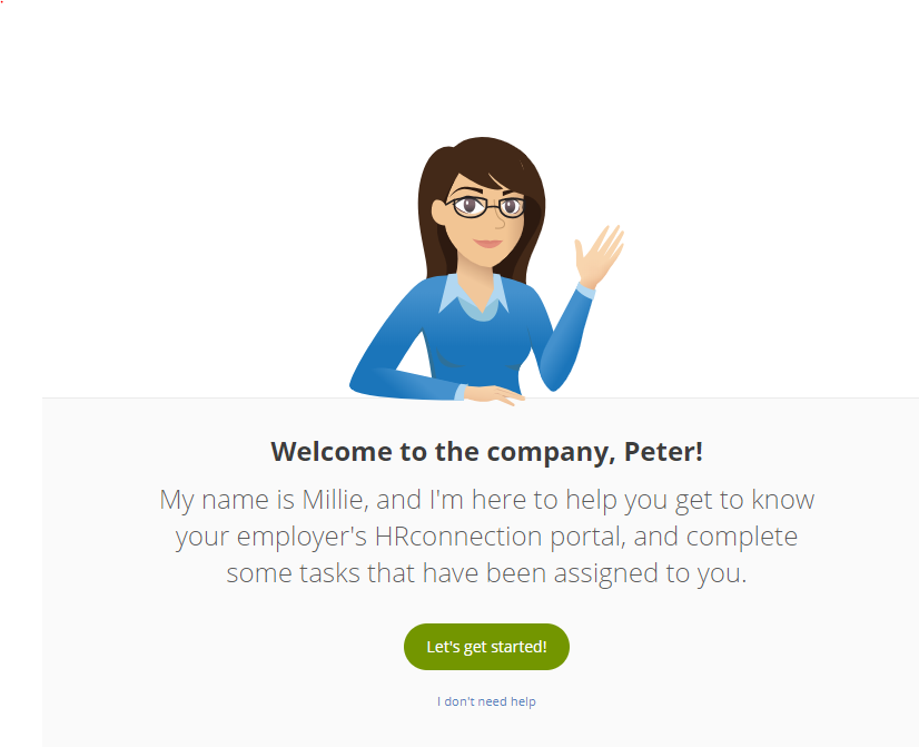 HRconnection Millie Welcome Computer screenshot